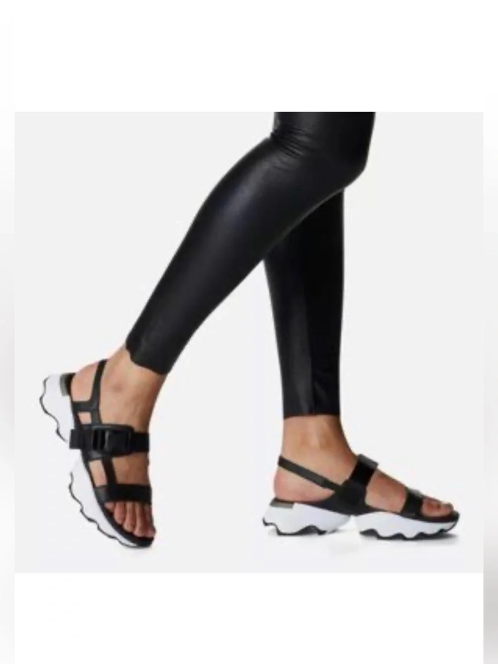SOREL Kinetic Impact Sling Buckle Platform Sandals Size 9 Black White